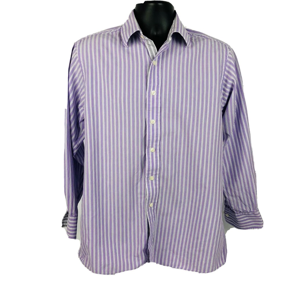 Michael Kors Medium Men's Button Front Shirt‎ Long Sleeve Purple Striped (E)